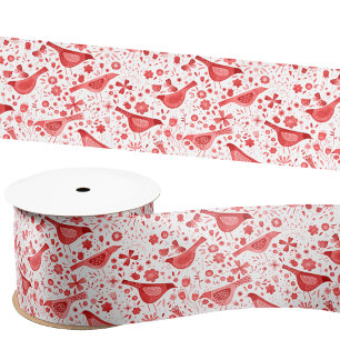 Bird Watercolor Red Christmas Holidays Satin Ribbon