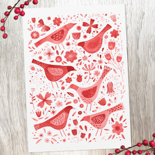 Bird Watercolor Red Holiday Card