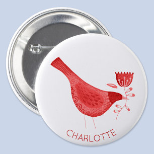 Bird Watercolor Red Personalised 3 Cm Round Badge