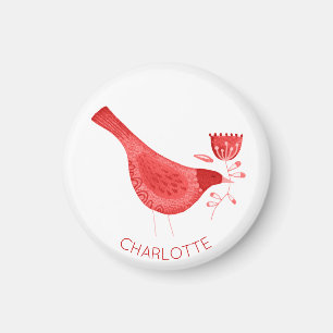 Bird Watercolor Red Personalised Magnet