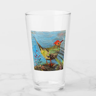 bird with a red head, painting , contemporary art  glass