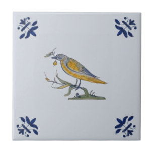 Bird with Berry Delft Repro Hand Painted c. 1650  Ceramic Tile
