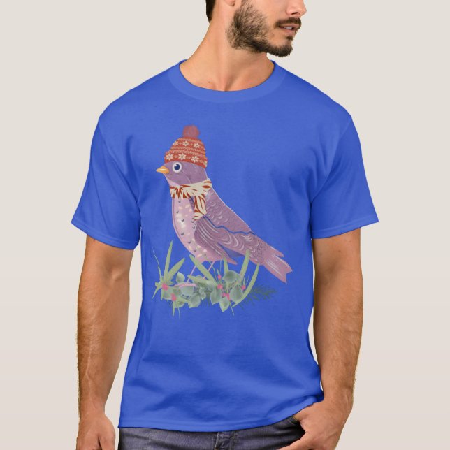 Bird with bobble hat and scarf in winter mood vint T-Shirt (Front)