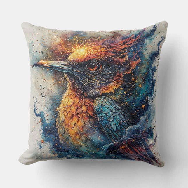 Bird With Fiery Colours and Intense Contrast Cushion (Front)