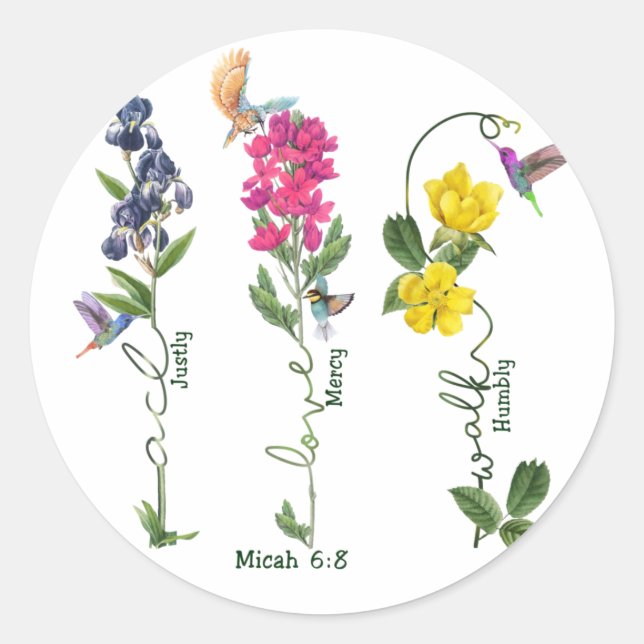 Bird With Flower Justice Love Mercy And Walk Jesus Classic Round Sticker (Front)