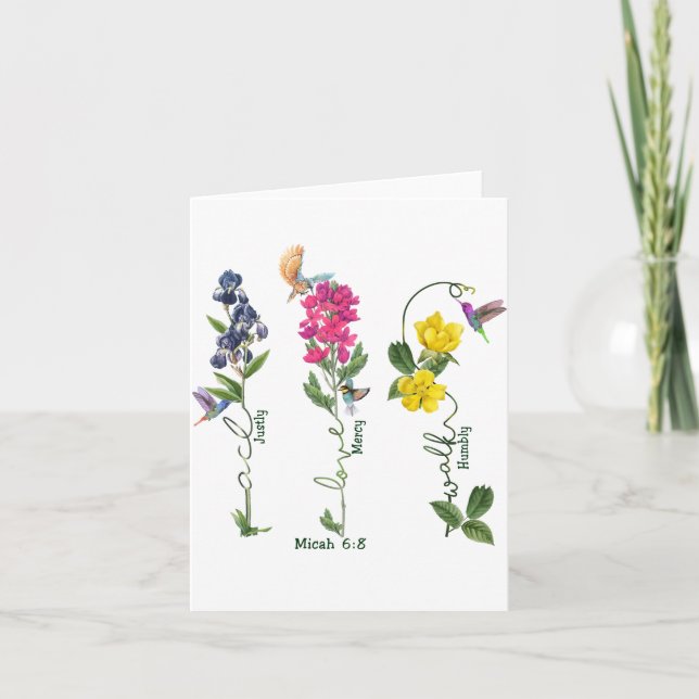 Bird With Flower Justice Love Mercy And Walk Jesus Thank You Card (Front)
