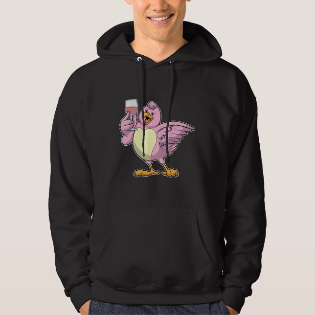 Bird With Glass Of Red Wine Hoodie (Front)