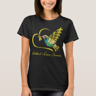 Bird with Gold Ribbon Heart Shirt, Childhood Cance T-Shirt