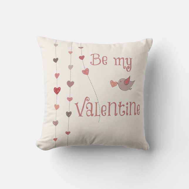 Bird with Heart Vines Valentines Cushion (Front)