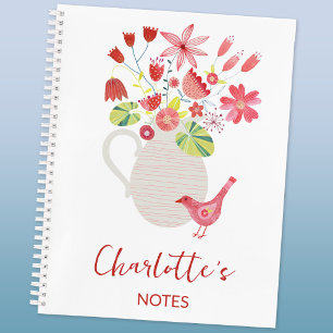 Bird with Jug of Flowers Personalised Name Notebook