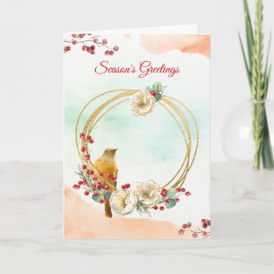 Bird with Magnolia Wreath Folded Greeting Card