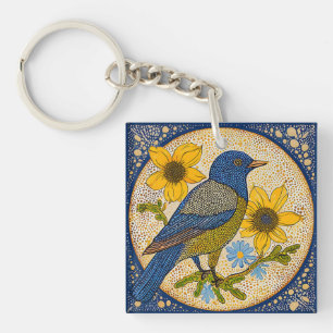 🌻 Bird With Sunflowers Nature Gift Birds Lover Key Ring