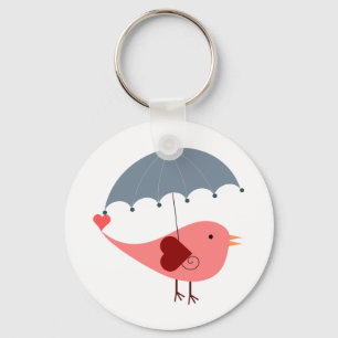 Bird With Umbrella Cute Key Ring