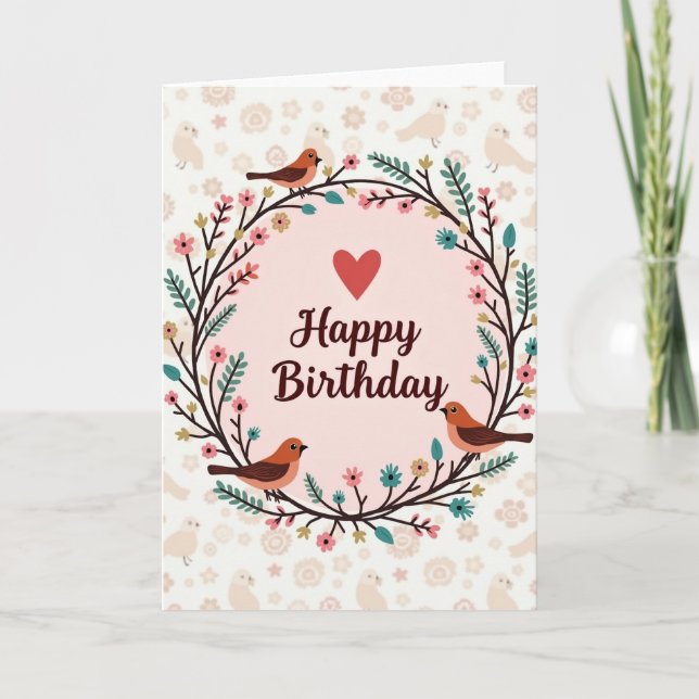 Bird Wreath Birthday Card (Front)