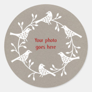 Bird Wreath Modern Scandi Photo Classic Round Sticker