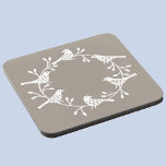 Bird Wreath Modern Scandinavian Coaster<br><div class="desc">Pretty festive Scandinavian bird and rosehip wreath. White on a neutral background.</div>