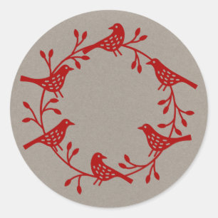 Bird Wreath Modern Scandinavian Style Classic Round Sticker
