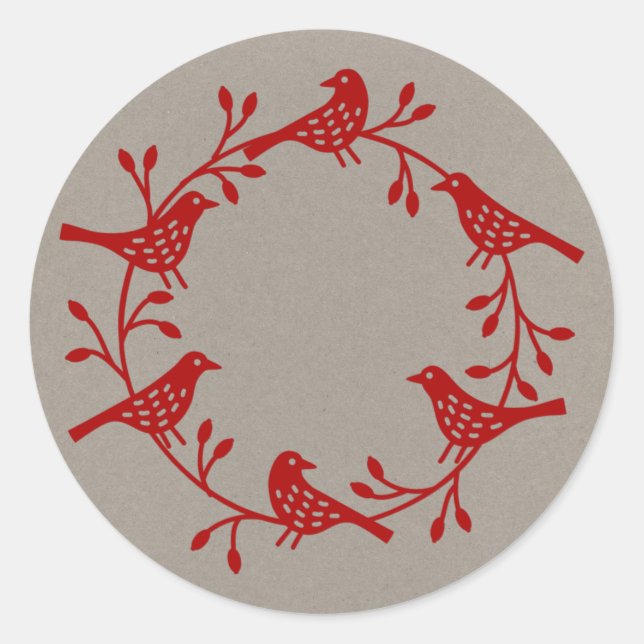 Bird Wreath Modern Scandinavian Style Classic Round Sticker (Front)