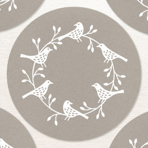 Bird Wreath Modern Scandinavian Style Classic Round Sticker