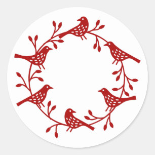Bird Wreath Modern Scandinavian Style Classic Round Sticker