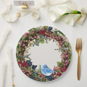 Bird & Wreath Paper Plate