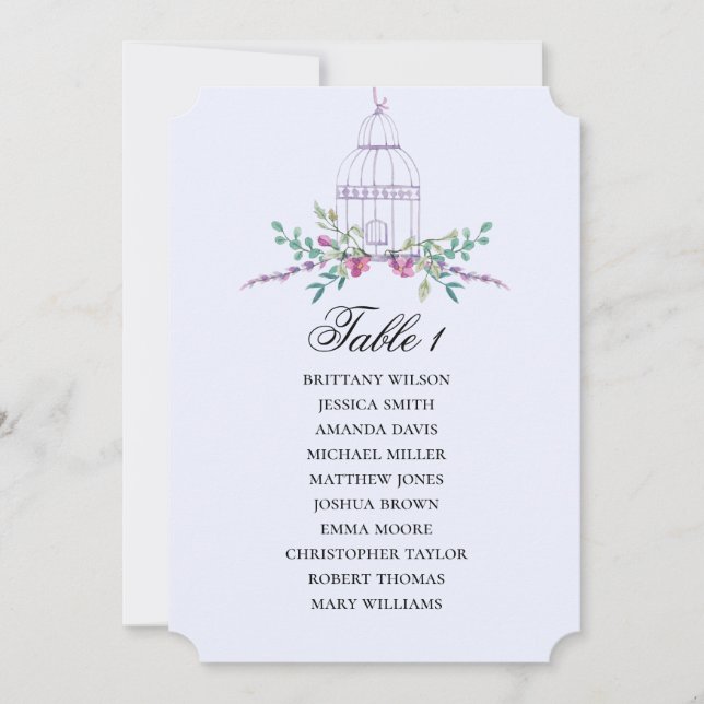 Birdcage floral seating chart. Blue wedding flower Invitation (Front)