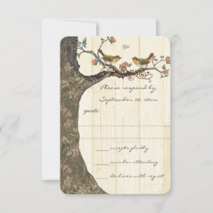 Birdcage Peach & Grey Vintage Birds Wedding Invite