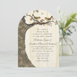 Birdcage Peach & Grey Vintage Birds Wedding Invite