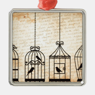 Birdcage Silhouettes Metal Ornament