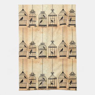 Birdcage Silhouettes Tea Towel