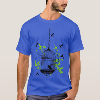 Birdcage with Green Leaves and Bird Silhouettes fr T-Shirt