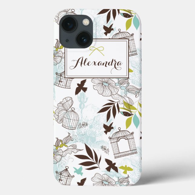 Birdcages Pattern Personalised iPad Mini Case (Back)