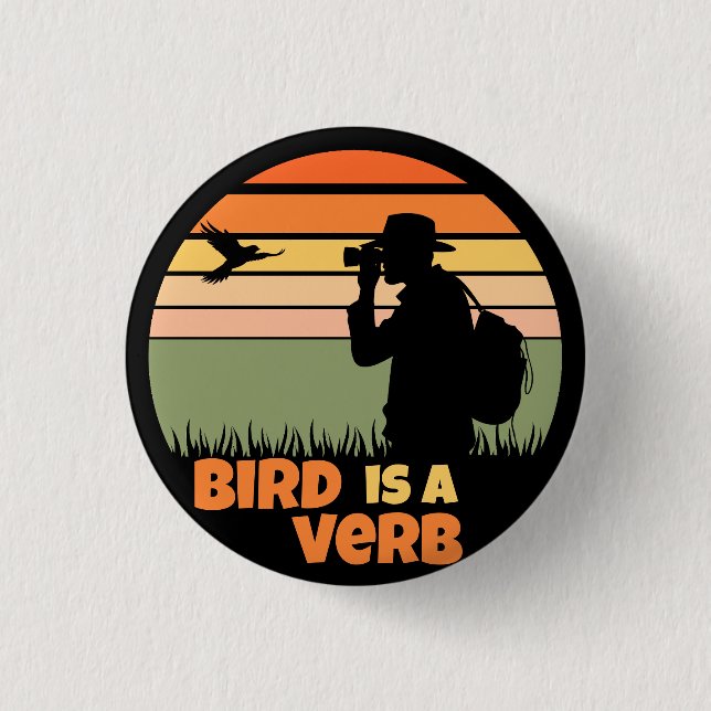 Birder Birdwatching Bird Retro Sunset Funny 3 Cm Round Badge (Front)