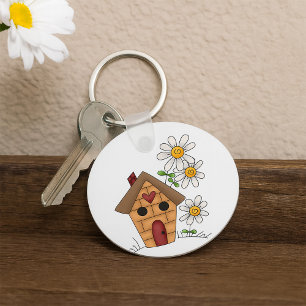 Birdhouse And Flowers Key Ring
