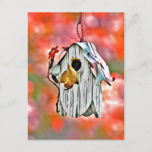 Birdhouse And Wren Postcard