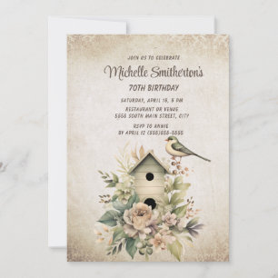 Birdhouse Botanical Nature 70th Birthday  Invitation