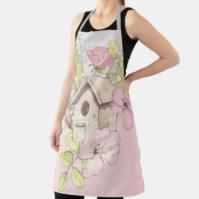 Birdhouse Floral Colorblock Apron (Insitu)
