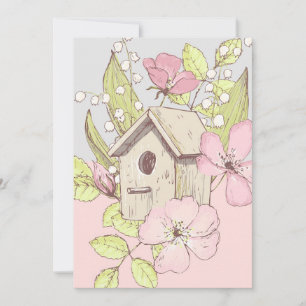 Birdhouse Floral Colorblock Blank Greeting Card