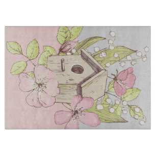 Birdhouse Floral Colorblock Cutting Board