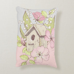 Birdhouse Floral Colorblock Decorative Cushion