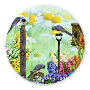 Birdhouse Flower Garden Ceramic Knob