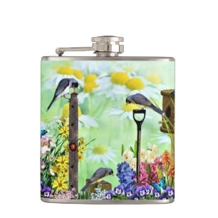 Birdhouse Flower Garden Hip Flask