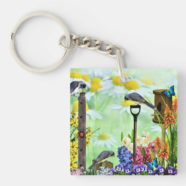 Birdhouse Flower Garden Key Ring (Front)