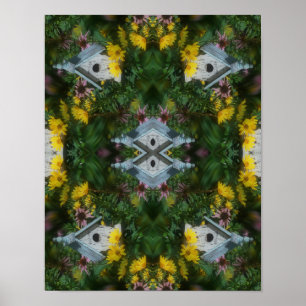 Birdhouse Flower Garden Mirror Abstract Poster