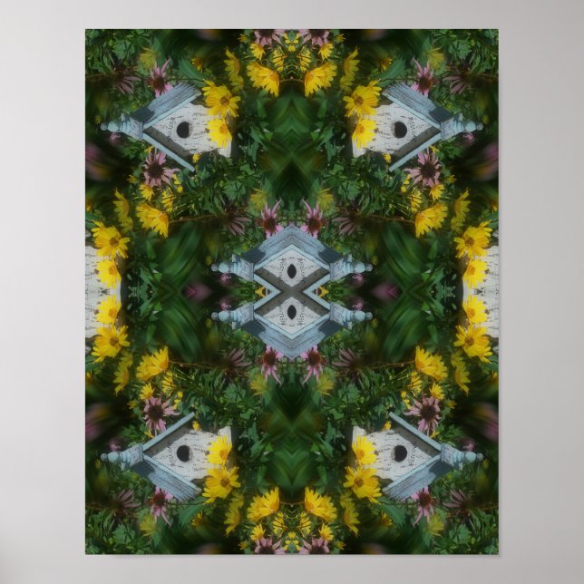 Birdhouse Flower Garden Mirror Abstract      Poster (Front)
