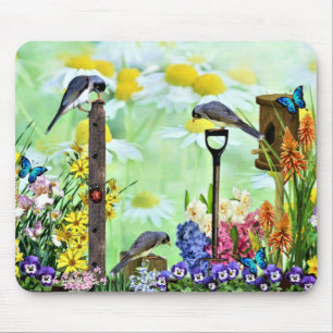 Birdhouse Flower Garden Mouse Pad