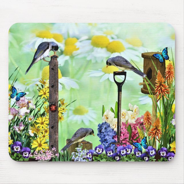 Birdhouse Flower Garden Mouse Pad (Front)