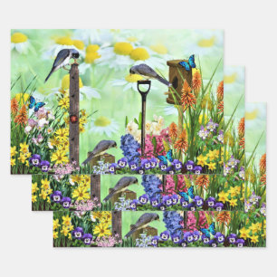 Birdhouse Flower Garden Wrapping Paper Sheet