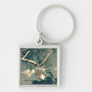 Birdhouse in Birch Key Ring