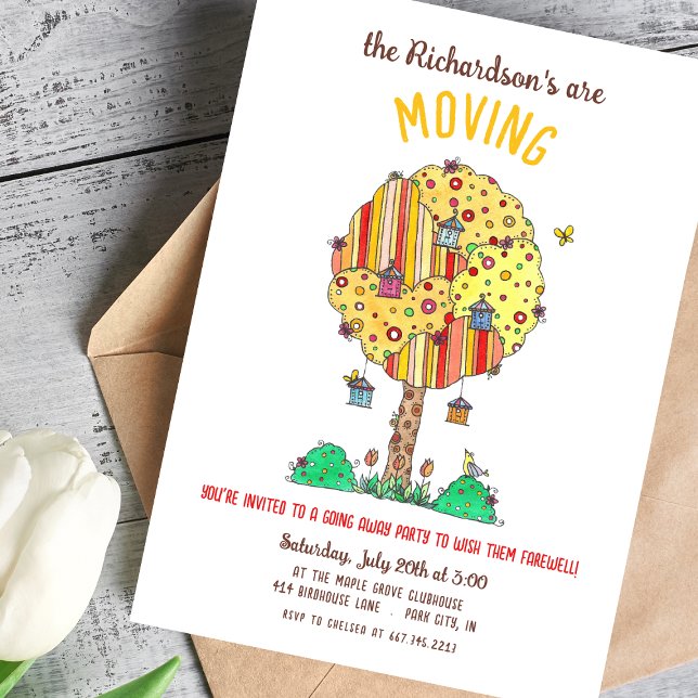 Birdhouse Moving Away Party Invitation (Moving Away Party Invitation for Friends and Neighbors.)